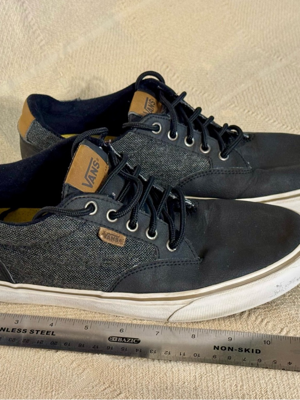 Vans Low-Top Black Canvas Sneakers with Tan Accents